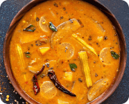 A bowl of Sambar, a lentil-based vegetable stew.